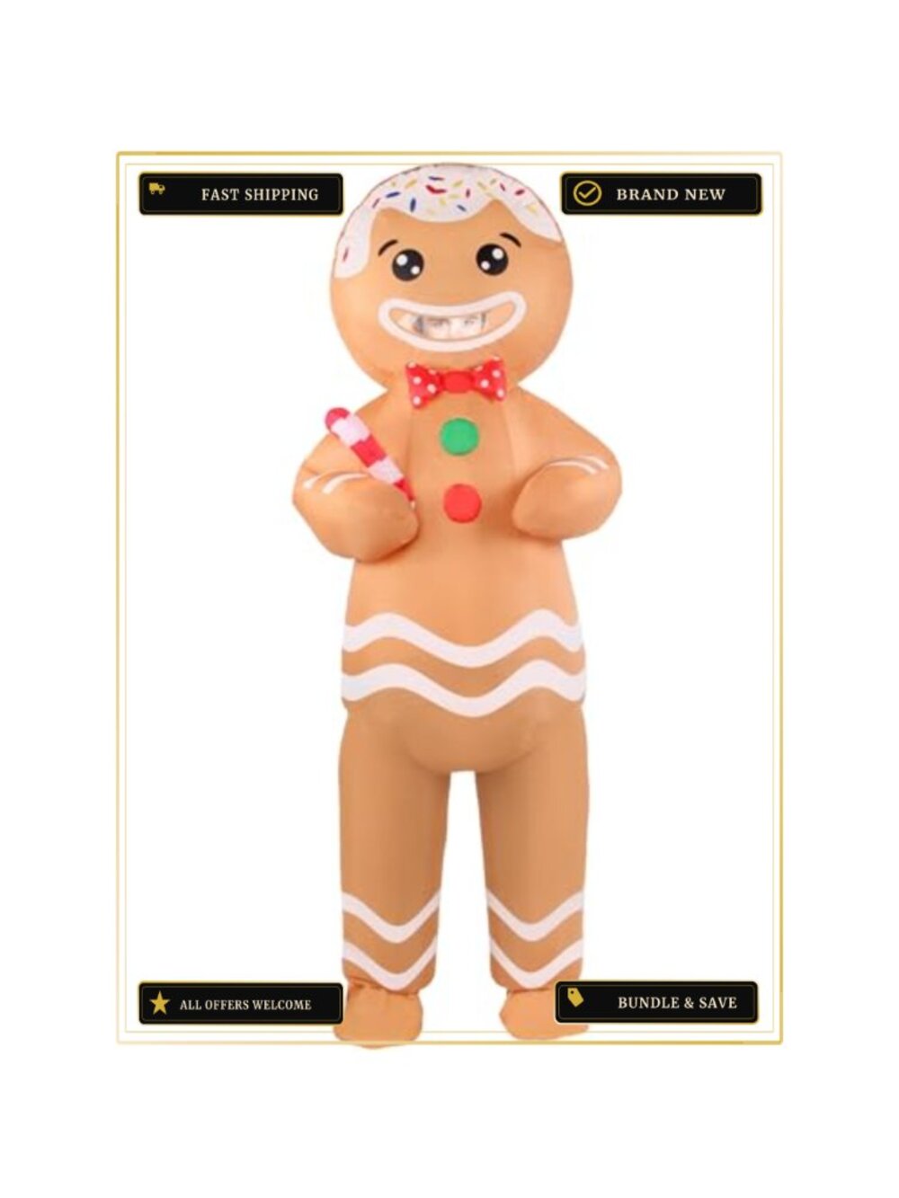 Gingerbread Man Inflatable Costume Adult Blow Up Fancy Dress Holiday Party